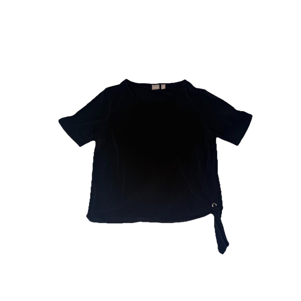 Chicos Womens Black Blouse With 3/4 Sleeves & Side Tie Size 3